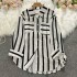 2024 Spring New Medium to Long Vertical Striped Shirt Jacket for Women, Korean Edition, Casual Loose Collar, Versatile Top, Trendy