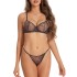 Cross border European and American new ultra-thin women's sexy French bra lingerie set thong mesh leopard print