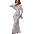 2024 new French pleated fashionable high-end printed chiffon women's long dress in spot for European and American foreign trade