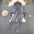 Fashion set women's round neck lantern sleeves single breasted loose shirt two-piece set casual high waist hanging wide leg pants