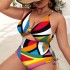 2022 new European and American Amazon one-piece fat woman plus size bikini print gathered hollow tight swimsuit for women