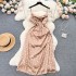 French high-end satin camisole dress for women's new design sense, drawstring tied high waist slimming polka dot dress