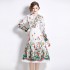 Real time spot new French style elegant socialite style high waist slimming positioning printed pleated dress