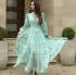 Retro court style lantern sleeve V-neck large swing dress with French elegant hollow out patchwork lace embroidery long skirt