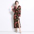 2024 French three-dimensional flower dress for women in autumn, long slit, slim fit, retro printed tea break skirt