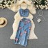 Hong Kong style retro chic set, female sweet and spicy girl, off shoulder camisole vest, high waisted split skirt two-piece set for wearing outside