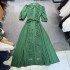 European station light mature socialite embroidered hollow A-line breasted dress with lace up waist cinching long skirt D1 # 6507