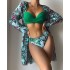 2023 European and American new three piece swimsuit multi-color printed cover up, sun protection suit triangle gathering foreign trade swimsuit for women