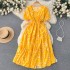 Summer vacation style retro niche design printed dress with women's waist cinched and wide swing A-line fairy long skirt