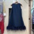 Thai niche new ostrich fur decorative denim vest playful sleeveless top A1 # 8680