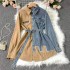 Cowboy patchwork lapel dress autumn and winter new Korean version waist cinching slimming irregular mid length shirt 480g