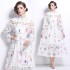 Actual shooting of 2024 autumn court style floral print stand up collar hollowed out single breasted long dress in stock