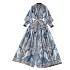 High end retro palace style heavy industry printed dress for women in spring and autumn, new French style waist cinching long skirt