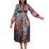 D238 Waist Belt Amazon 2022 Spring Cross border New Long Sleeve High Waist Printed Large Banquet Foreign Trade Dress