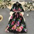 European plus size women's clothing with high-end printing, heavy nail bead pleating, long dress, pleated skirt, elegant dress for women