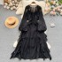 Spring and Autumn New Style High end and socialite temperament Lotus leaf hem large swing slim fit chiffon dress Women's ethnic style long skirt