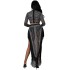 X5372 AliExpress Amazon Europe and America Sexy Nightclub Hot Diamond Mesh Perspective Long Sleeve Split Long Dress Two Piece Set