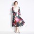 2024 Heavy Industry Positioned Printed Lace Lace Splicing Crimson Large Swing Dress