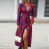 Cross border European and American women's 2024 autumn dress with elegant temperament and printed V-neck sexy slit waist cinching dress