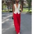 European and American foreign trade spot women's clothing 2024 new fashion personality deep V sleeveless top high waist wide leg pants two-piece set