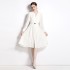 Real time spot new socialite style hollow out embroidery pleated single row slim fit dress