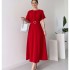 European and American Foreign Trade Spot Women's Skirts 2024 Spring/Summer New Collection Solid Color Fashion Chest Fold Strap Dress Long Skirt