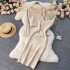 Hong Kong style retro chic short knitted sweater top with camisole, V-neck temperament, hip hugging dress, two piece set for layering