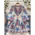 Bohemian vacation style printed dress for women with a high-end feel, lantern sleeves, loose straps, waist cinching, age reducing fairy dress