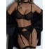 European and American Sexy Thin Perspective Temptation Underwear Mesh Comfortable Slimming Gather with Steel Ring Four Piece Set Lingerie