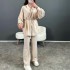 European and American spot women's suit 2024 new fashion bubble long sleeved loose lace up shirt straight leg casual pants two pieces