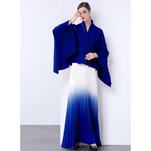 Factory direct sales of Miyake pleated gradient lace up short jacket+dyed pleated skirt