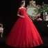 One shoulder red wedding dress 2024 new bride knot with axis aligned, plus size slimming princess, simple spring and summer