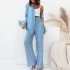 Cross border 2024 European and American women's clothing autumn new fashion simple solid color semi open collar shirt high waisted pants two-piece set