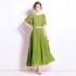 French elegance 2024 summer new high-end design sense pleated long skirt with waist cinching and large swing chiffon dress for women