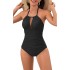 2024 new European and American foreign trade one-piece swimming women's deep V sexy backless tight bikini