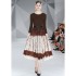 Real time spot French socialite temperament long sleeved knitted patchwork printed skirt special offer