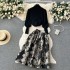 Autumn and winter light luxury high-end fashion outfit women's semi high neck sweater knitted sweater two-piece set high waist large swing jacquard skirt