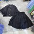 American style fashion, light luxury, generous hollow out short sleeved lace patchwork shirt+skirt set A2 # 8793