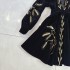 French retro dark style heavy embroidery wheat ear design sense velvet long sleeved dress A1 # 9015