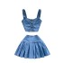 Chic Hong Kong style retro spicy girl style set short camisole vest versatile mini skirt denim two-piece set trendy