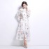 Actual shooting of 2024 autumn court style floral print stand up collar hollowed out single breasted long dress in stock