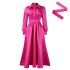 D532 Amazon European and American Women's Wear 2024 Autumn New Collection Solid Color Collar Long Sleeve A-line Skirt African Dress