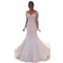 European and American Amazon wedding dress long sleeved fish tail deep V-neck sexy beige small tail wrapped hip slimming lace wedding dress