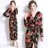 2024 French three-dimensional flower dress for women in autumn, long slit, slim fit, retro printed tea break skirt