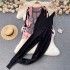 Fashion casual suit letter printed loose knit jacket vest for women, slim fit small leg pants three piece set