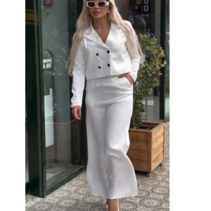 European and American foreign trade women's clothing 2024 autumn new style fashionable temperament long sleeved short sleeved suit top straight leg pants two-piece set