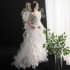 2023 Spring New Style Short Front and Long Rear Small Tail Wedding Dress Princess Puff Cake Skirt Studio Short Skirt D83