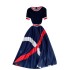 Knitted short sleeved design with color blocked stripes, heavy-duty pleated chiffon dress, 2022 new summer slimming dress