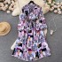 Light luxury temperament lantern long bow tie floral print dress for women, French style waist cinching slimming elegant A-line long skirt