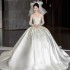 Satin strapless wedding dress 2024 new summer bride with high-end texture, large tail, small stature, French main yarn